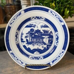 vintage blue & white asian Canton plate chinoiserie
